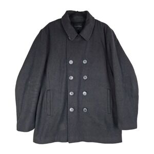 Calvin Klein Coat Mens Med Black Brushed Wool Peacoat Overcoat
